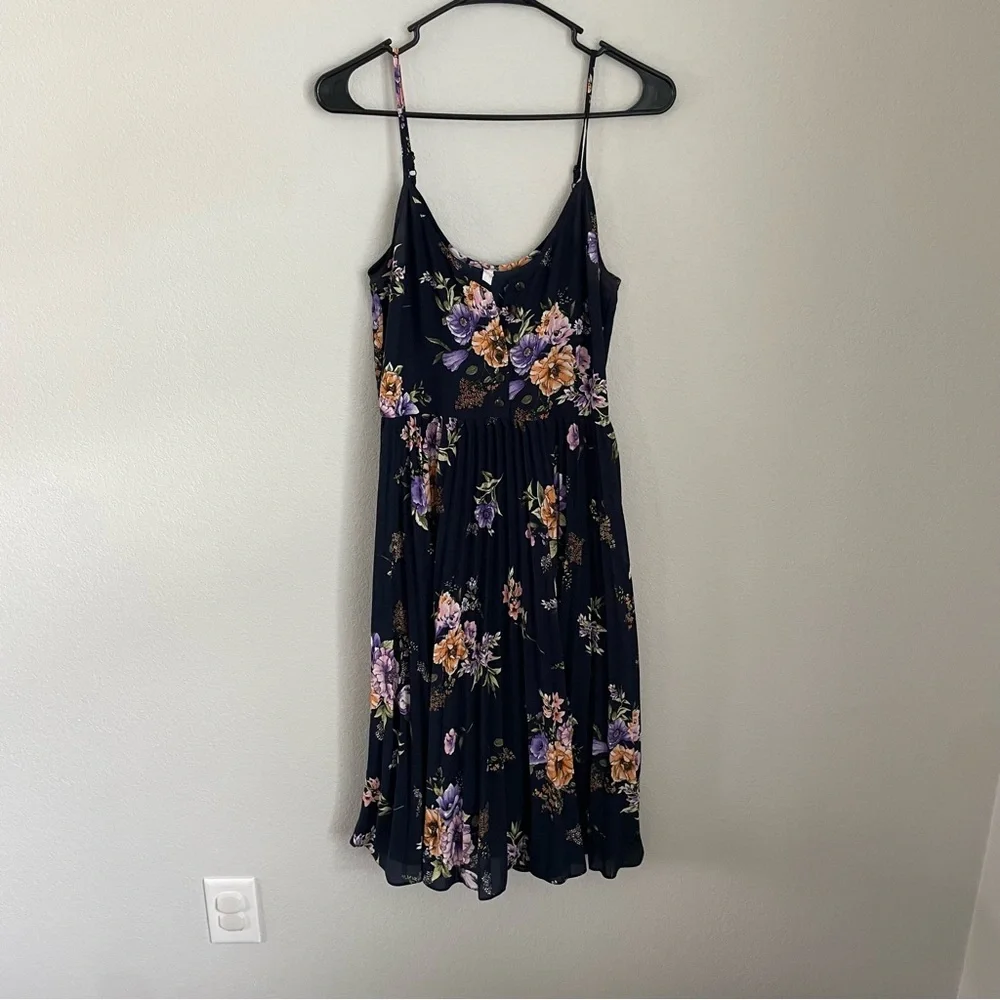 Xhilaration Black Floral Midi Dress XS Purple Blue Spaghetti Strap Boho Summer